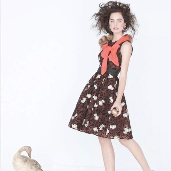 Anthropologie Tracy Reese Brown Floral Silk Tulle Dress Size 0 - Picture 2 of 12